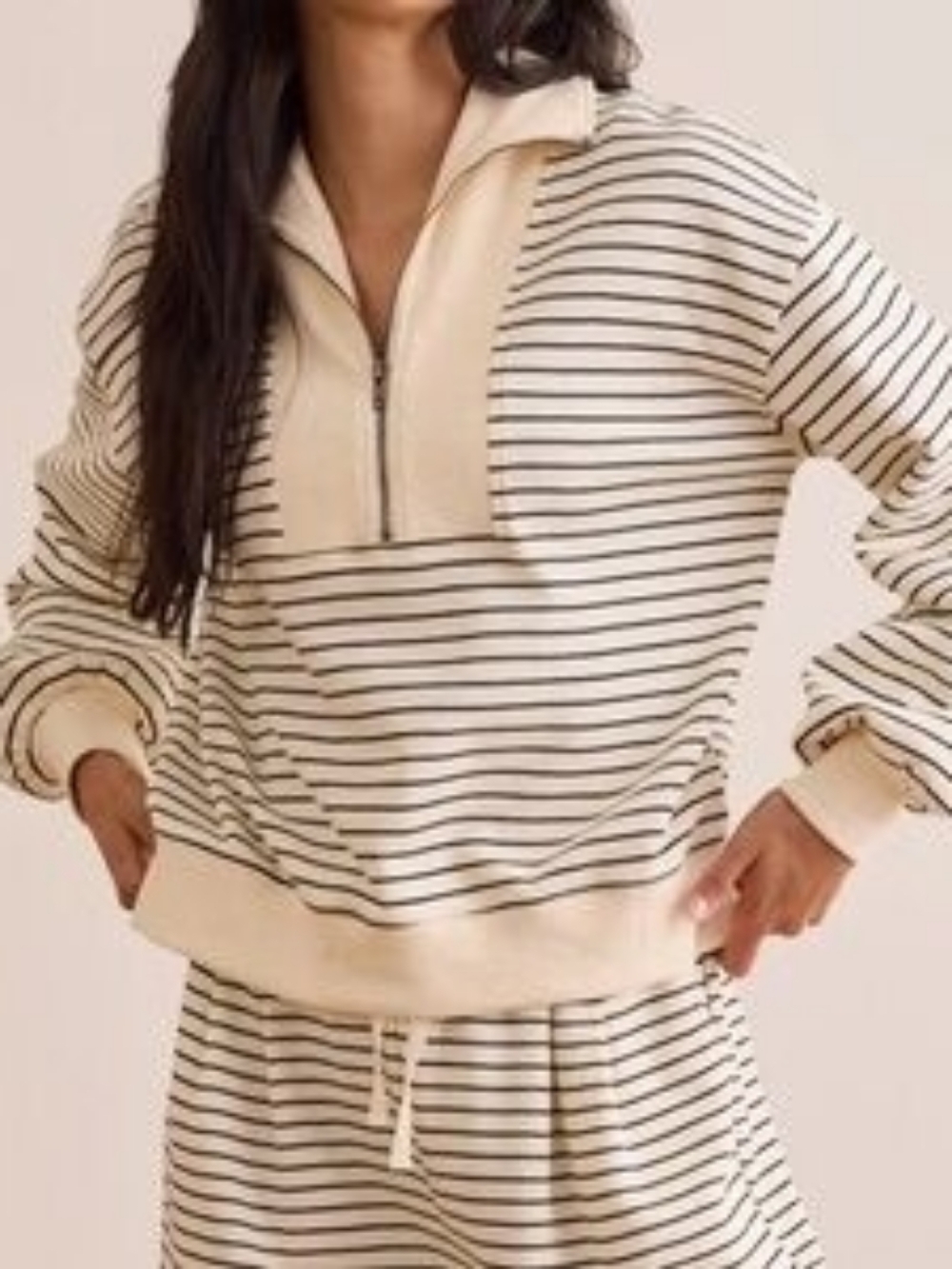 ALTAR'D STATE Striped Half-Zip Terry Pullover and Pants Set